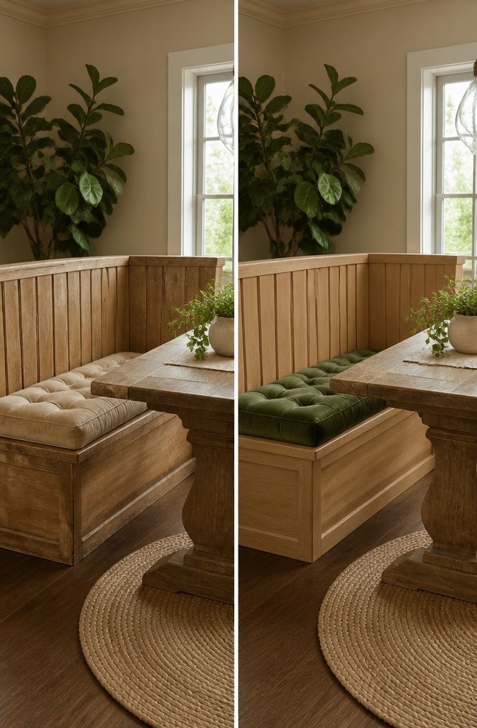 Various design styles of dining nook banquettes shown in a comparison.