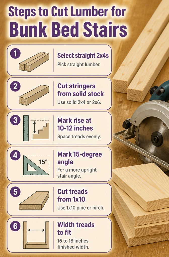 Instructions for cutting lumber displayed with measuring tools.