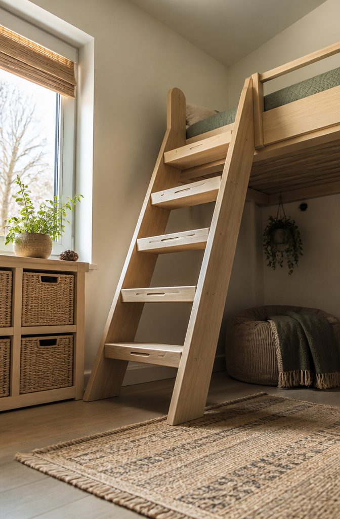 Ladder-style stairs designed for compact living spaces.
