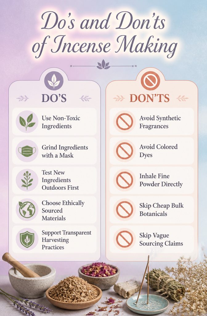 Do's and Don'ts of incense making displayed in an image.