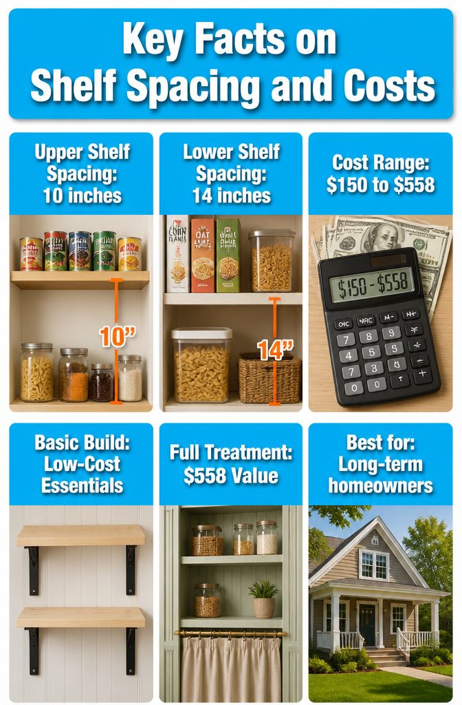 Visual representation of shelf spacing recommendations in a pantry.