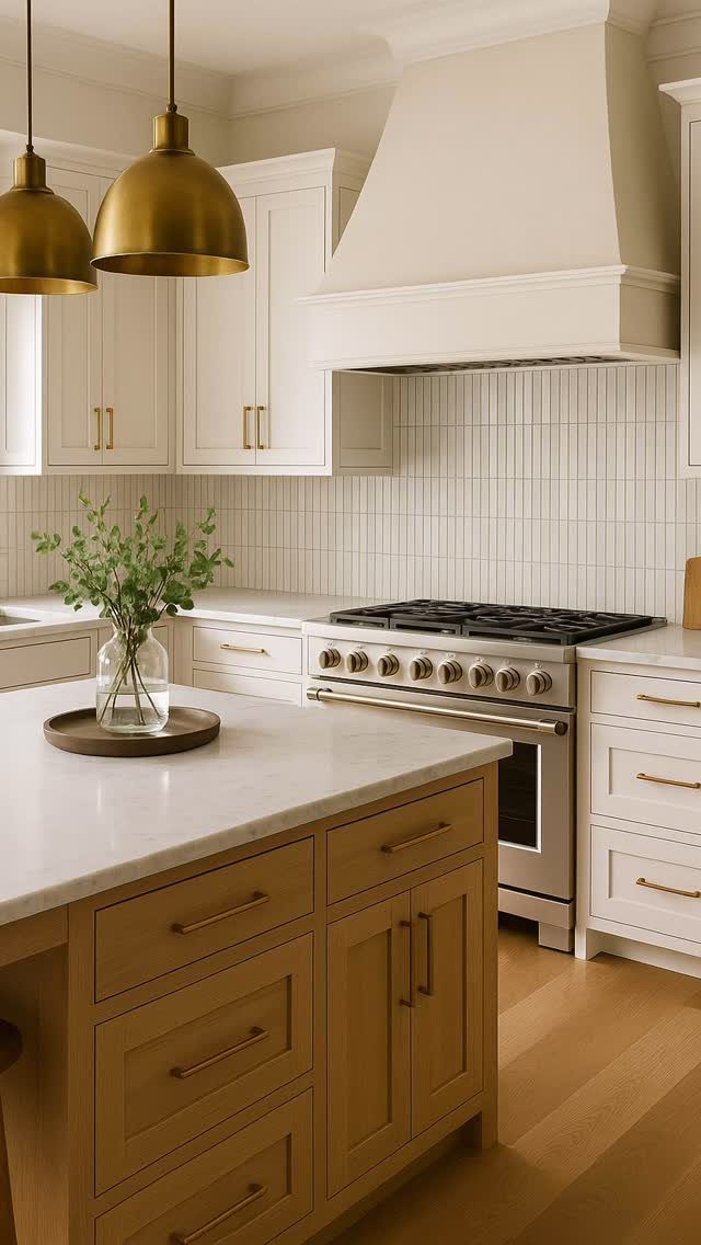 White vertical subway tiles installed as a backsplash in a bright, modern kitchen setting.